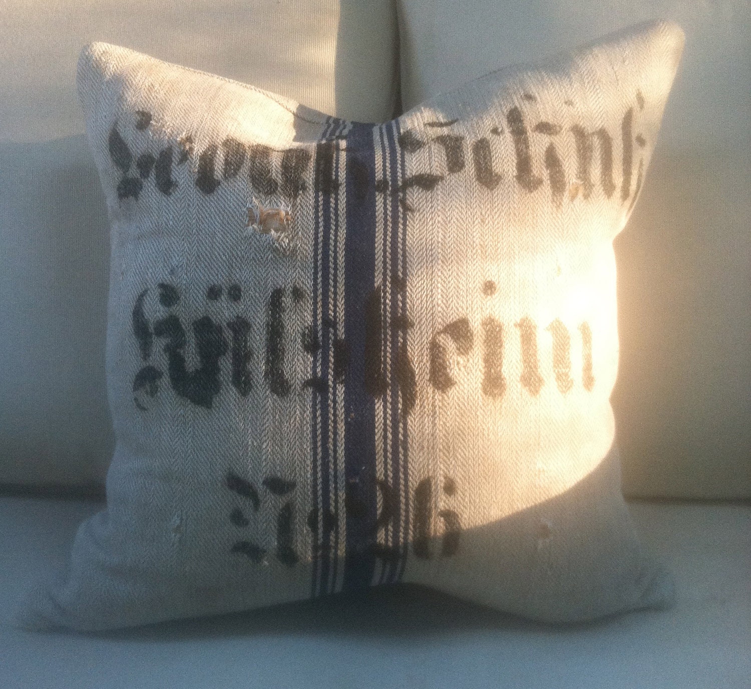 Vintage Grain Sack Pillow with a down blend insert - DunnByDesigns
