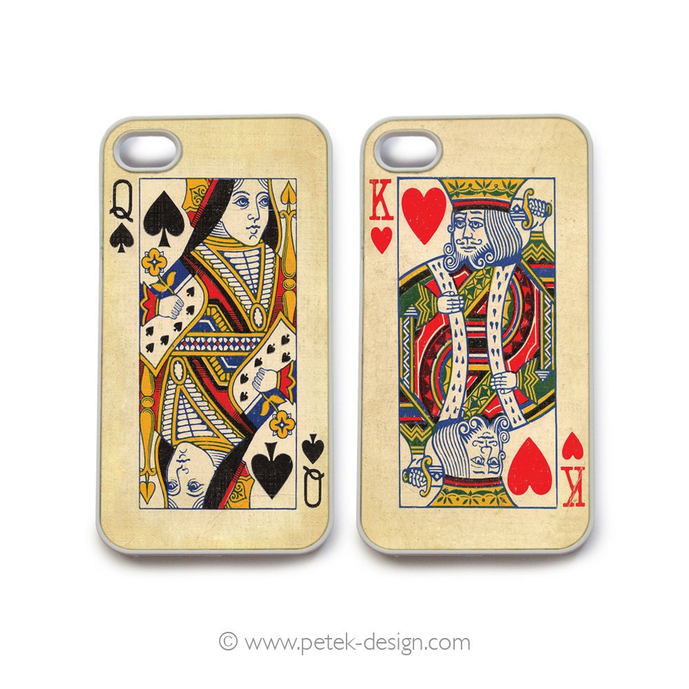 SET of 2 iPhone 4 / 4s  Cases. Wedding / Anniversary / Christmas Gift King & Queen vintage playing cards. READY to SHIP Phone Accessory