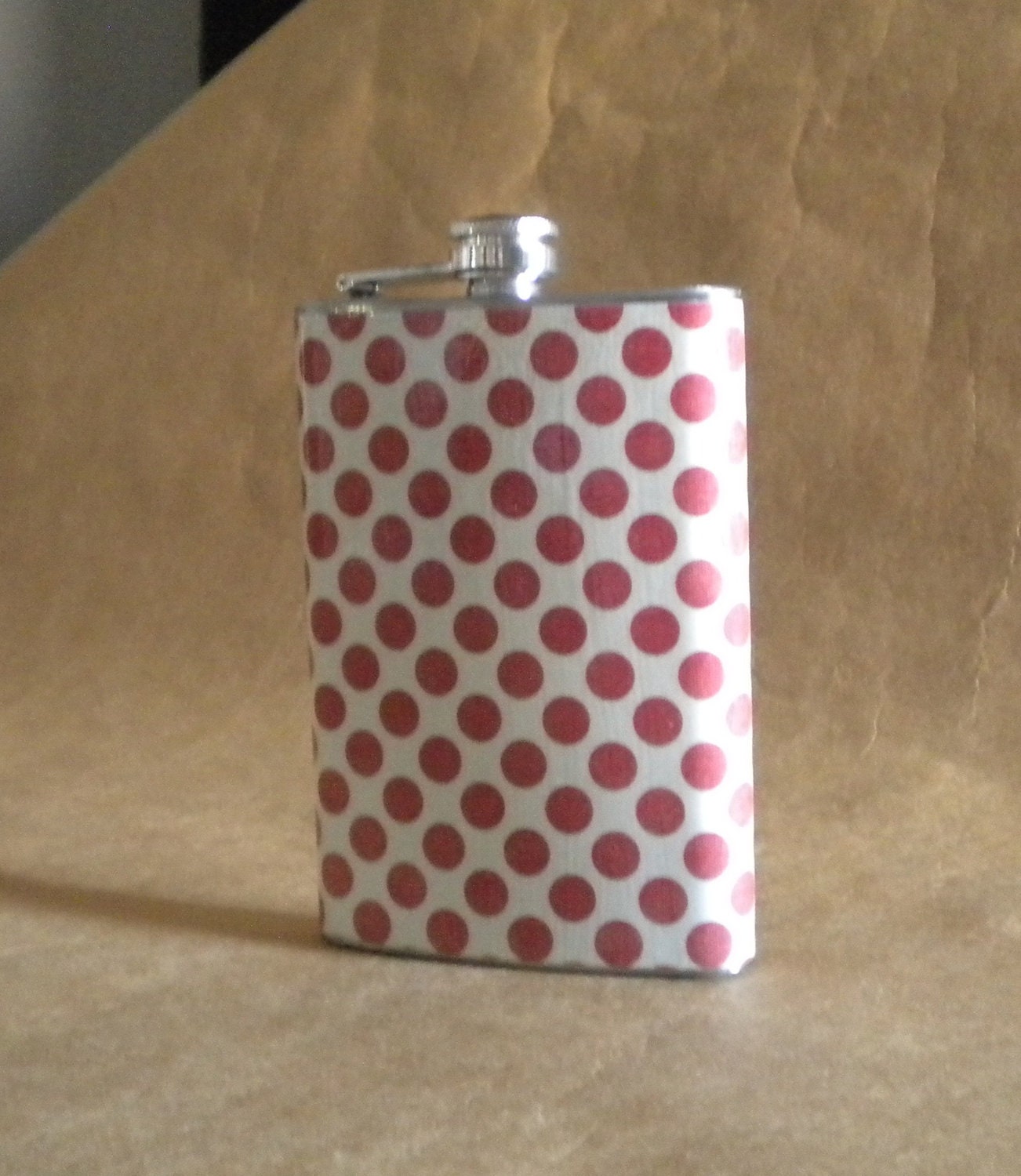 Gift Flask Red and Cream Polka Dot Print 8 ounce Stainless Steel Gift Flask KR2D 6101