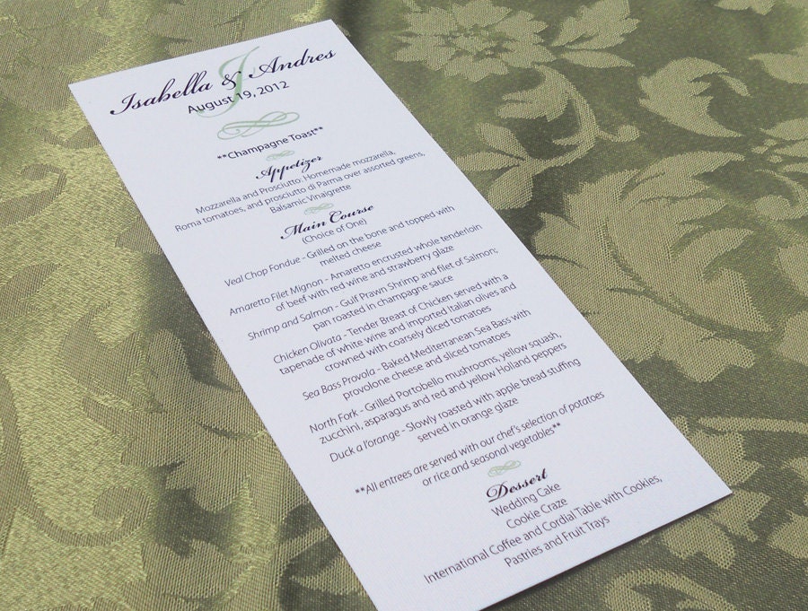 Delicate Long Wedding Menus - Set of 25