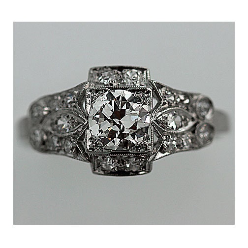Art Deco Platinum Old European Cut Diamond Engagement Ring Circa Early 1900's