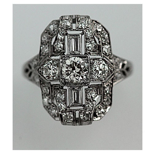 Art Deco Platinum Old European Cut Diamond Engagement Ring Circa Early 1900's
