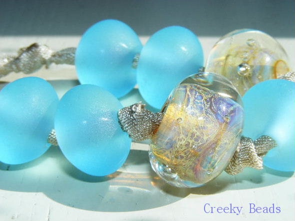 Handmade Lampwork beads "Golden Water" Creeky Beads SRA