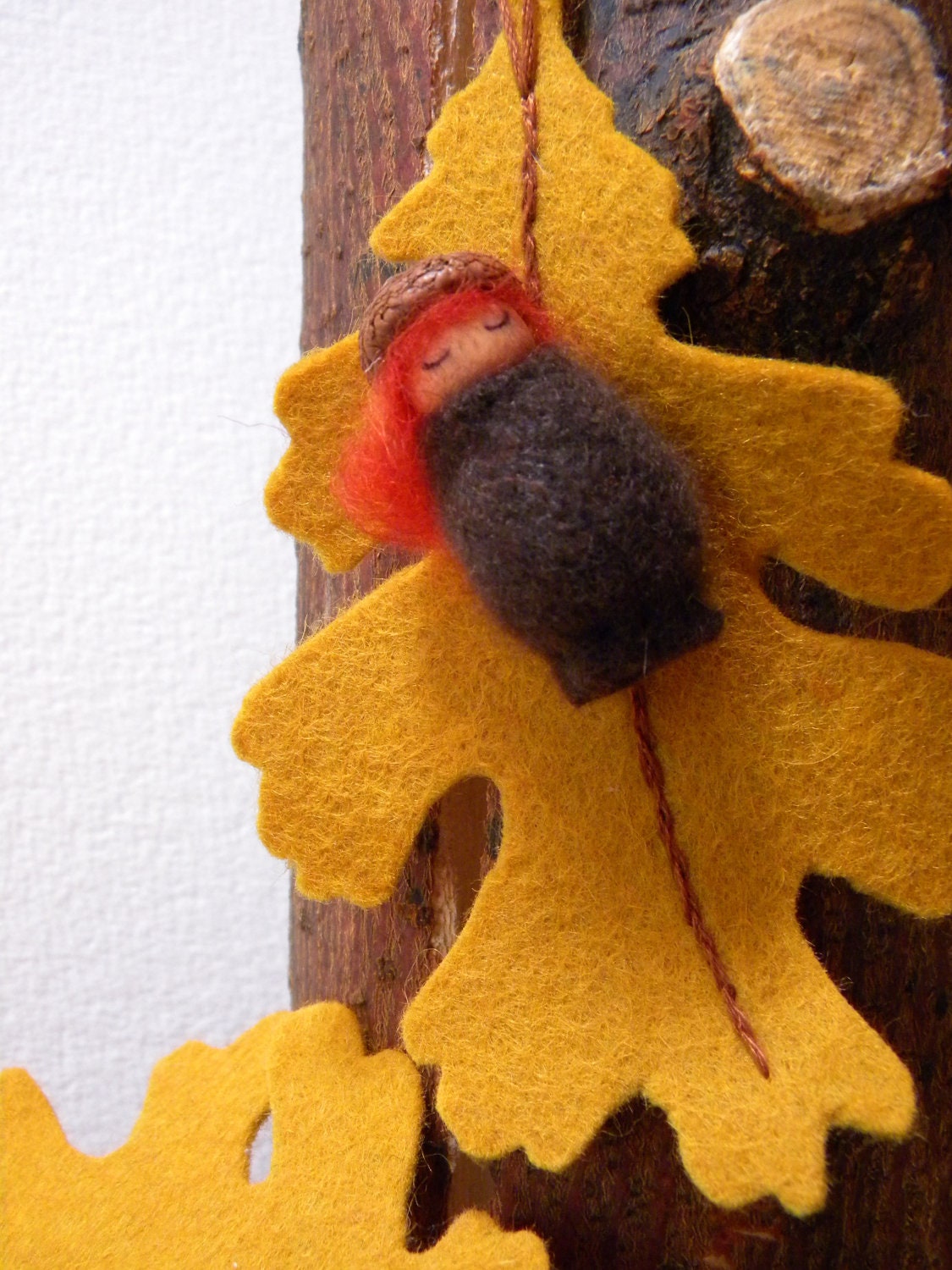 Waldorf Acorn Girl Ornament, Autumn, Fall, nature table, Oak leaf, acorn, brown, red, yellow, gold, acorn cap