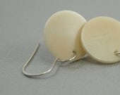 Dangle Earring, Ivory Disc Tagua Nut and Handmade French ear wires in Argentium Sterling Silver