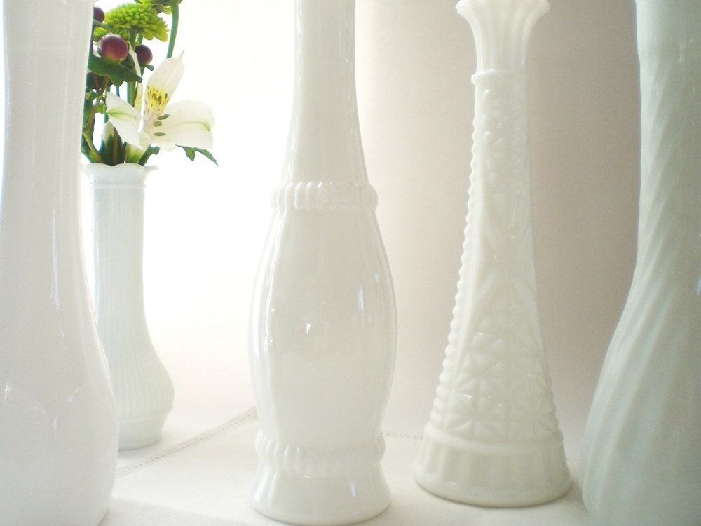 White Bud Vase Collection, Shabby Chic Milk Glass DIY Wedding Table Settings