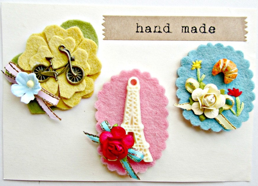 Felt Flower Hair Clip - French Countryside inspired, Eiffel Tower