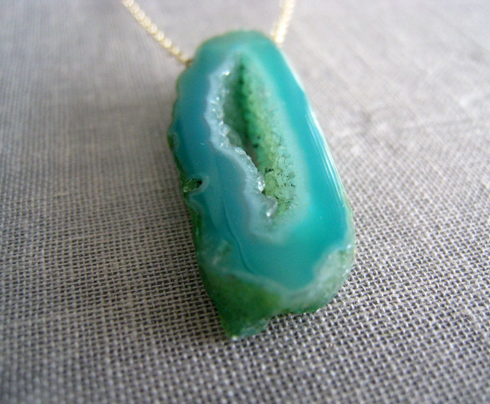 Teal Green Druzy pendant necklace, Teal blue green, 14k gold filled chain necklace, summer fun