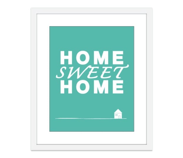 Home Sweet Home - Typography DIgital Print- Wall Art - Mint Blue - Ultramarine Green - Awareness- Charity - Under 20