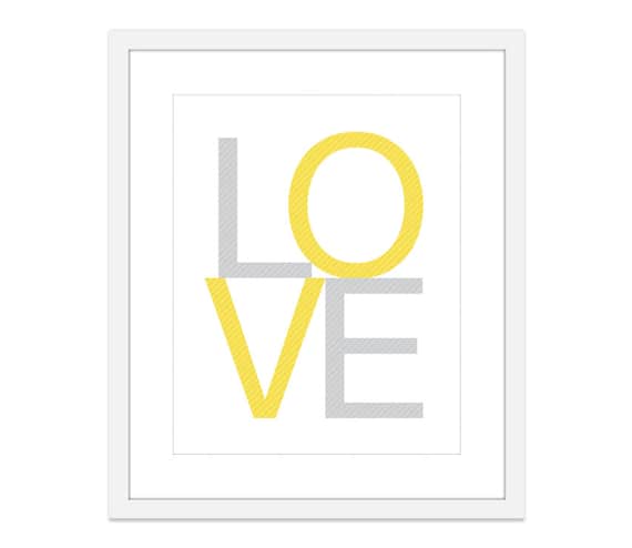 LOVE Digital Print - Yellow and Grey Home Decor Typography Poster