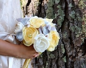 Handmade One of a Kind Bouquet in Yellow, Grey and Ivory