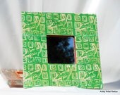 Green framed mirror Ikea square wood alligator collage upcycle