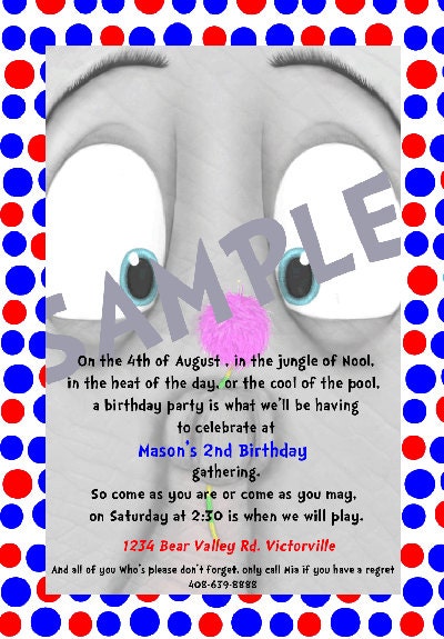 Dr. Seuss Horton Hears A Who Party Invitation - Digital File