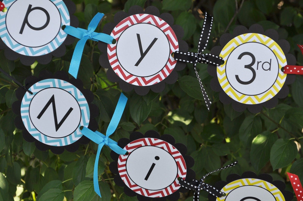 Boys Birthday Banner - Boys Party Decorations, Chevron Birthday Banner, Race Car Birthday - Party Decorations in Blue, Red, Yellow & Black