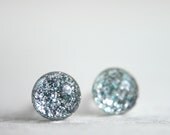 tiny globe earrings in ice blue - 5mm - sparkly round winter resin earrings