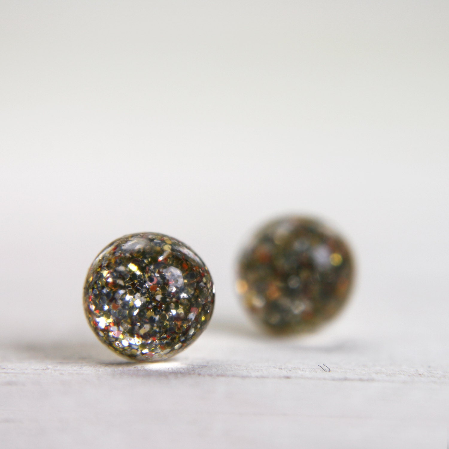 tiny globe earrings in sparkly gold - 5mm gold glitter studs sterling silver jewelry