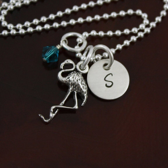 My Flamingo Initial Necklace - Hand Stamped Sterling Silver Necklace
