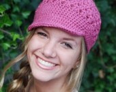 Teen Clothing, Crochet Newsboy Cap, Beanie Hat with Visor, Girls Newsboy Cap, Girl Hat  - Rose Pink