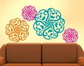 Mandala Doily Art Vinyl Wall Decals, Orange, Pink, Teal, DIY Home Decor