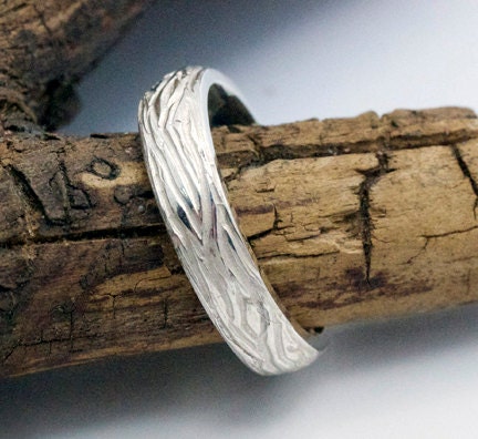 Tree bark wedding ring - 14k white gold organic textured band