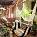 Beige and Navy Sitting Hammock, Hanging Chair Natural Cotton and Wood