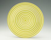Lemon Lime and White Stripes Plate  Eight Inch Hand Painted Mandala Concentric Circles Dinnerware