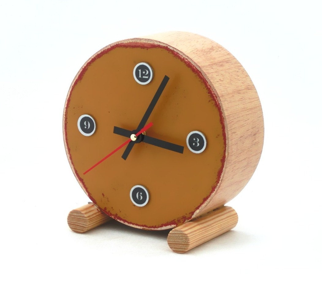 SALE - Desk clock circle drum - mustard