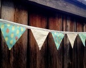 Popsicles and Ice Cream on Light Blue with Yellow and White Gingham Fabric Pennant Banner