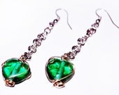 Green Glass Bead Dangle Earrings