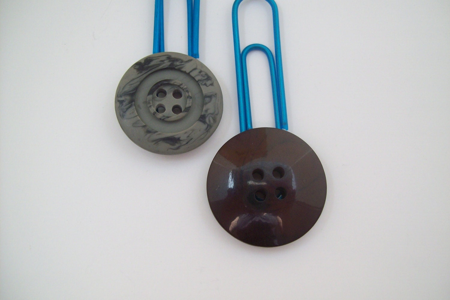 PAPERCLIPS - 2 Giant Translucent Paperclips with Vintage Buttons