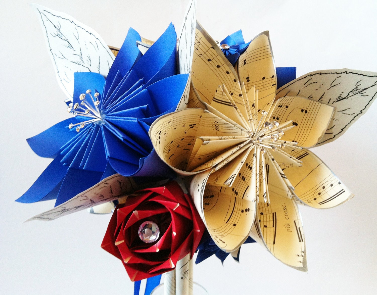 Daisy Rose Wedding Bouquet- Origami, one of a kind, made to order, bride, alternative, non traditional, first anniversary, paper flowers