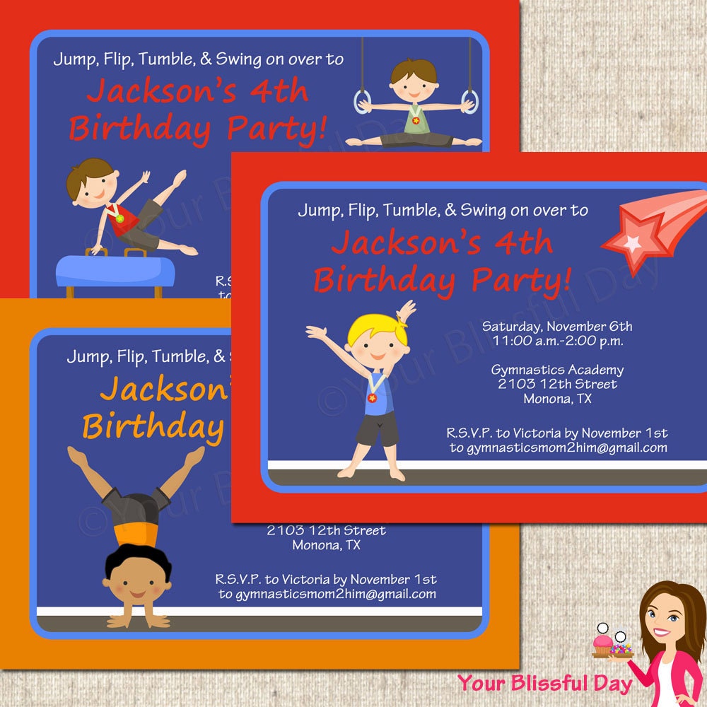 PRINTABLE Boy Gymnast Party Invitations (Character of your choice) Il_570xn