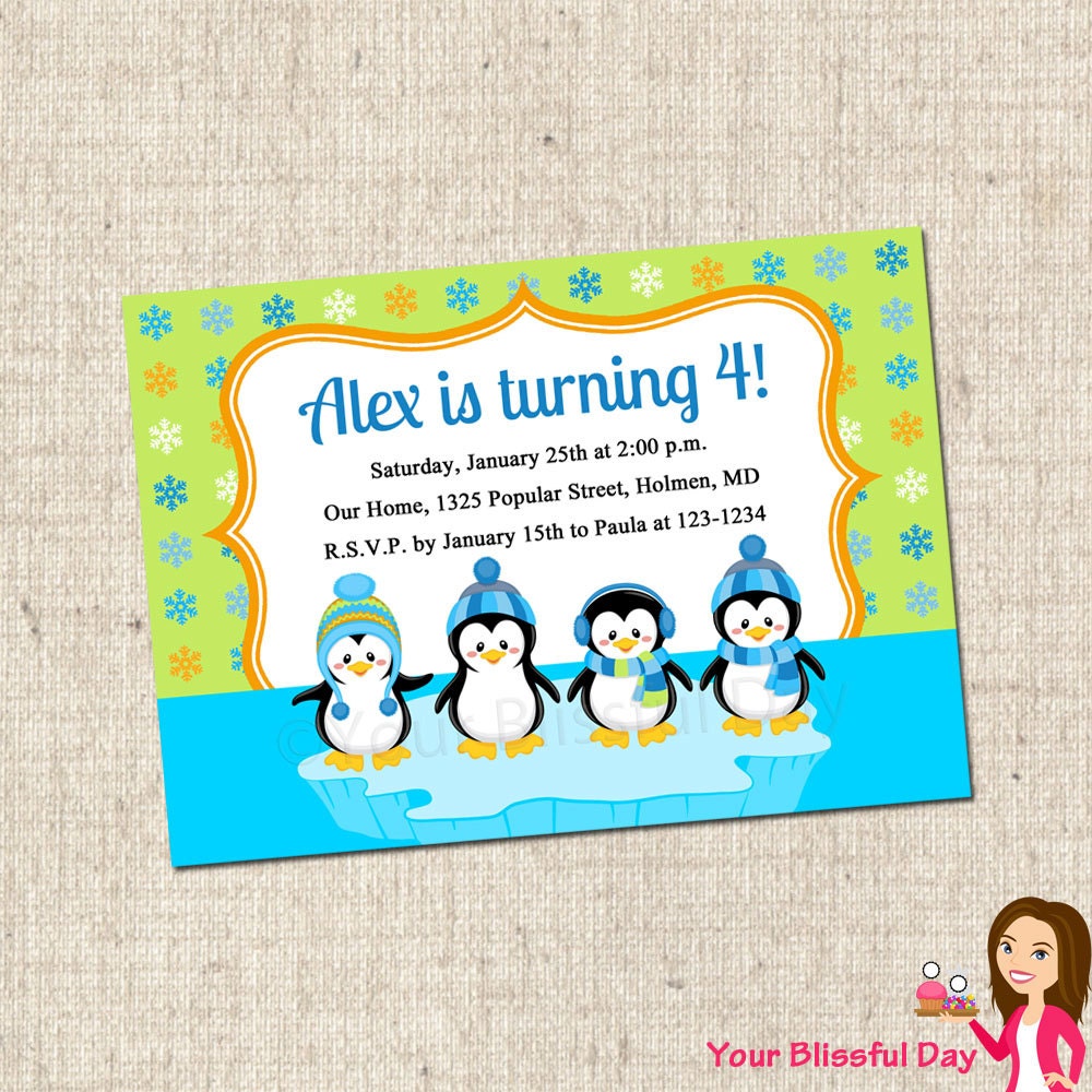 PRINTABLE Boy Penguins Party Invitation Il_570xn
