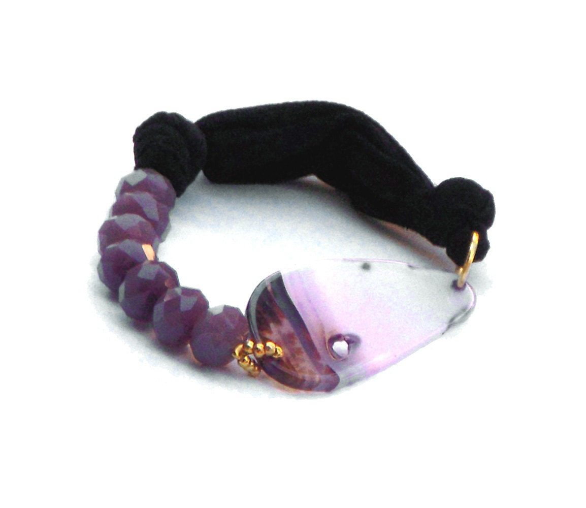 Fabric  bracelet   Bangle  with pink crystal beads and agate for her - one of a kind - OOAK