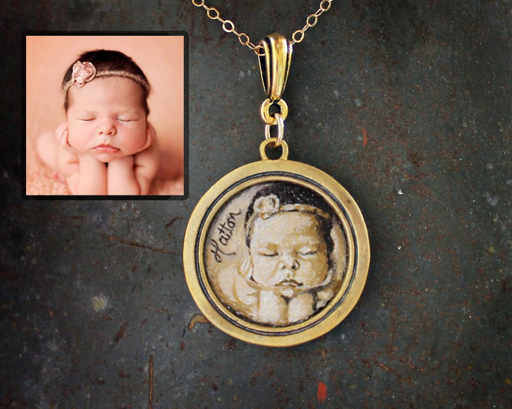 Single Portrait Small Circle - your child, grandchild, loved one - Original Oil Hand Painted Pendant Necklace
