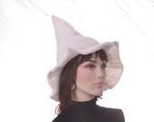 White Witch Hat Tall Crocheted Womens Hat Mens Hat Extra Large
