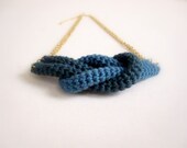 Together, crochet knot necklace. Nautical knot necklace. Cypress green and dusk blue cotton yarn.