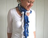 Eco Friendly. Upcycled T-Shirt. Spring. Fashion. Earth Day. Waves. Sea Blue. Bright White. Scarf Set. Mothers Day. Gift Idea.