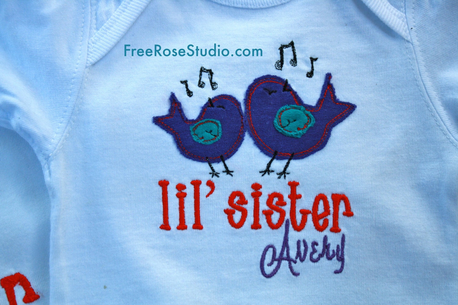 Bird Little Sister Brother Embroidered Applique Shirt  modern