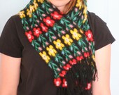 PIXEL FLOWERS soft wool scarf 80's