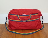 1970's Duffel Bag Red and Rainbows Vintage Sports Duffle Bag Rainbow Straps Gym Bag Vintage Retro - RavishingRetro