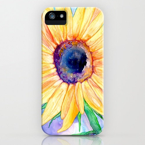 iPhone Sunflower Case - Floral Watercolor Painting - Brazen Art Cell Phone Cover  - iPhone 5 iPhone 4 4s iPhone 3g Case
