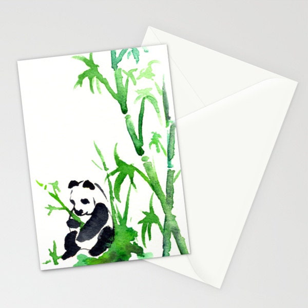 Panda Bamboo Card - Asian Art Sumi-e Art Card