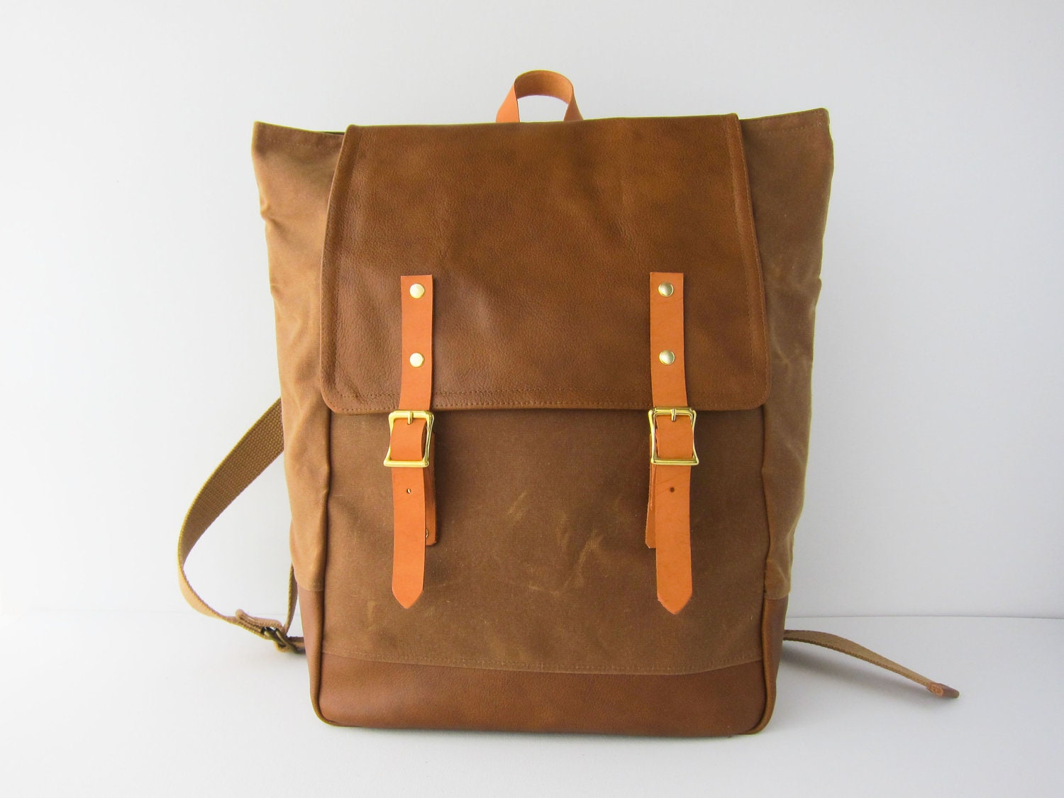 Backpack No.5 Dual Look -- Cinnamon Brown Waxed Canvas with Leather - buluchu
