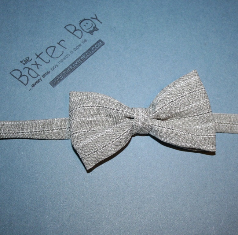 Grey pinstripe polyester little boy bow tie - photo prop, wedding, ring bearer, accessory