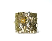 Cuff Bracelet, Rhinestones, Pearls, Butterflies by dabchickvintagegems on Etsy