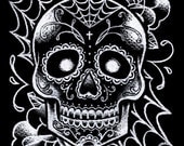 8x10 in Art Print - Black and White Day of the Dead Sugar Skull Tattoo Flash Wall Art