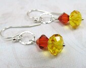 Indian Red Sunflower Yellow Crystal Hammered Silver Earrings