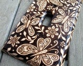 Wood Switch Plate Cover - Henna Butterfly Pyrography