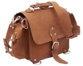 Leather Satchel Messenger Bag, Purse SMALL - Buckskin Tan Distressed, Rugged